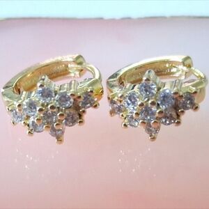 Cubic Zirconia Flower Small Huggies Hoop Earrings